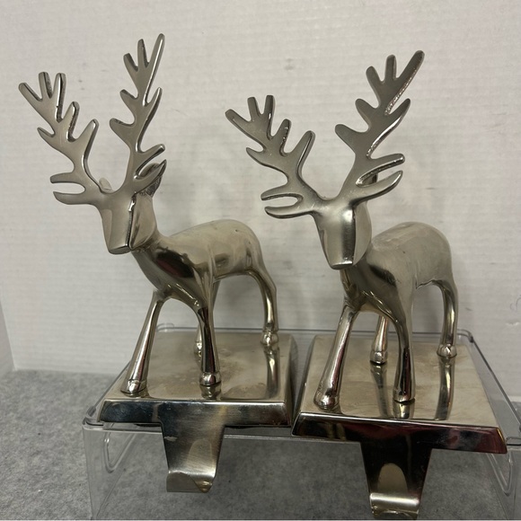 Crate&Barrel Holiday Crate And Barrel Stocking Holders Hooks Reindeer Silver 85x6x4 Set Of 2